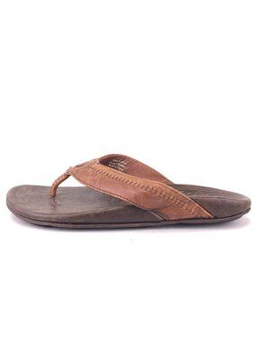 OluKai Hiapo Brown Leather Thong Sandals 7